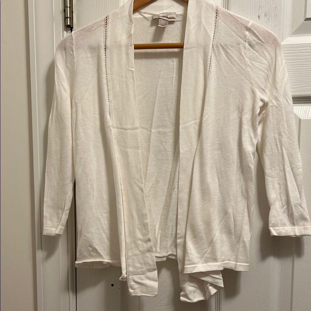 LOFT Beige Cardigan Sweater Lightweight Knit Open Front